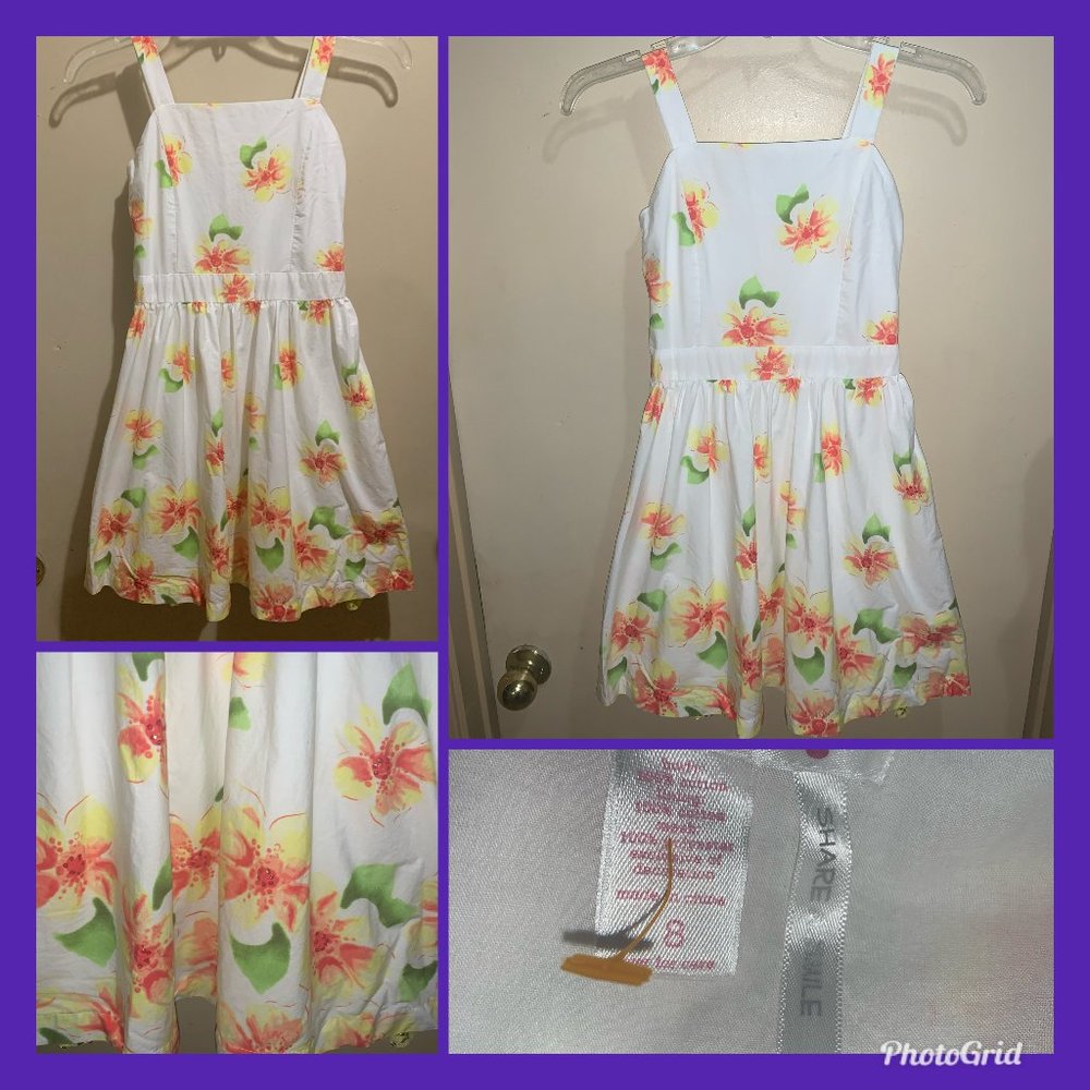 Justice White Cotton Floral Print Sundress SZ 8